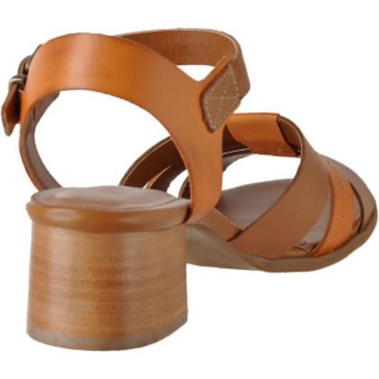 Imagem de Sandalia Salto Quadrado Flor de Couro Marrom Confortável Feminina Pronta Entrega Artesanal Antiderrapante Social Esporte