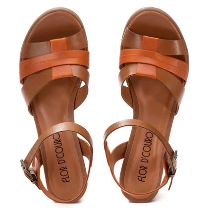 Imagem de Sandalia Salto Quadrado Flor de Couro Marrom Confortável Feminina Pronta Entrega Artesanal Antiderrapante Social Esporte