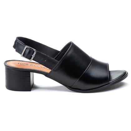 Imagem de Sandalia Salto Quadrado Flor de Couro Preta Confortável Feminina Pronta Entrega Artesanal Antiderrapante Social Esporte