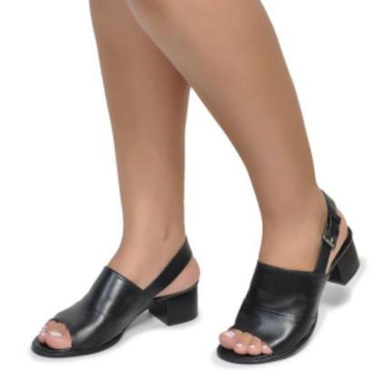 Imagem de Sandalia Salto Quadrado Flor de Couro Preta Confortável Feminina Pronta Entrega Artesanal Antiderrapante Social Esporte