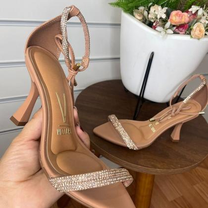 Imagem de Sandália Salto Taça Bico Folha com Strass