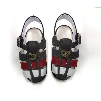Imagem de Sandália Sapato Infantil Calçados Sapatinho Calcados Bebê Menino Preta Com Vermelho