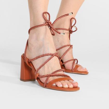 Imagem de Sandália Shoestock Amarração Chicote Salto Bloco Alto