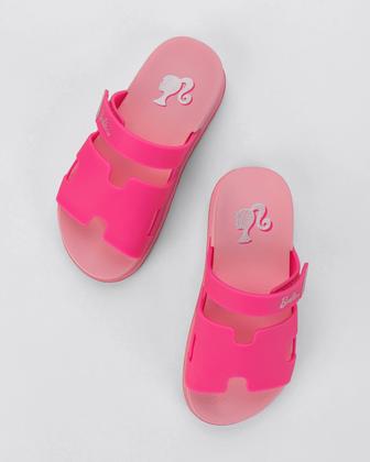 Imagem de Sandália Slide Infantil Menina Barbie Glam Slide Rosa Neon Grendene Kids