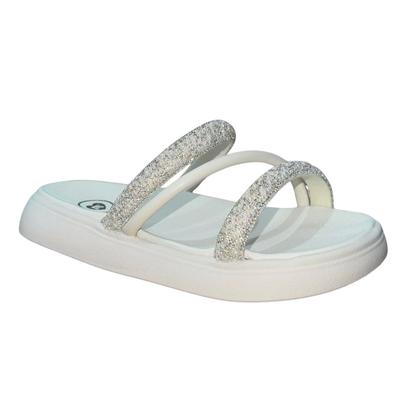 Imagem de Sandália Slide Rasteira Com Tiras Brilhantes Infantil Menina Molekinha 2358.100 Branco