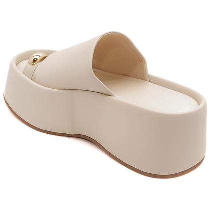 Imagem de Sandália Tamanco Feminino Plataforma Napa Salto Alto Conforto e Elegância Off White
