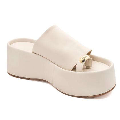 Imagem de Sandália Tamanco Feminino Plataforma Napa Salto Alto Conforto e Elegância Off White