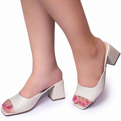 Imagem de Sandália Tamanco Salto Bloco Grosso Feminino Bico Quadrado