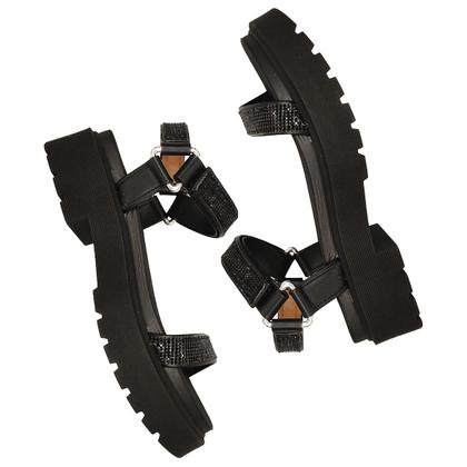 Imagem de Sandália Vizzano Papete Tira Strass Salto Flat Form Tratorado Preto 6499.103