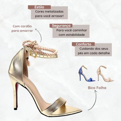 Imagem de Sandália VL Metálica Bico Folha com Corda e Salto Fino 10cm