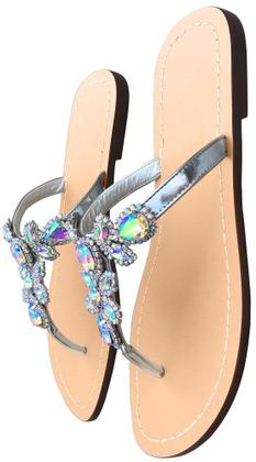 Imagem de Sandálias femininas Hinyyrin, strass, prata brilhante, tamanho 8