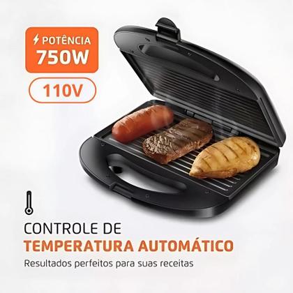 Imagem de Sanduicheira 750W com Grill 110v - Rápida e Eficiente!