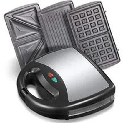 Imagem de Sanduicheira Chapa Compacta Waffles Lanche 3 Em 1 Acabamento Inox