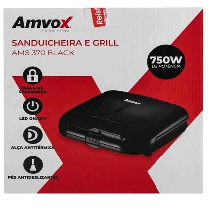Imagem de Sanduicheira e Grill Amvox AMS 370 750W Antiaderente 2 em 1