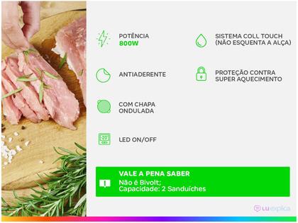 Imagem de Sanduicheira e Grill Elétrica 800W Lanches Dupla Antiaderente Grelhados Amvox Ams 800 Inox