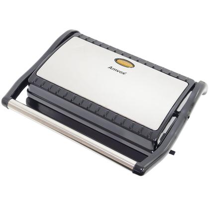 Imagem de Sanduicheira e Grill Elétrica 800W Lanches Dupla Antiaderente Grelhados Amvox Ams 800 Inox