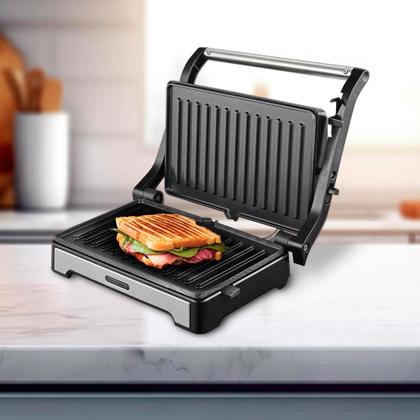 Imagem de Sanduicheira e Mini Grill HQ 180º 1000W Antiaderente Inox HQ-SG002 220V