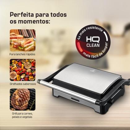 Imagem de Sanduicheira e Mini Grill HQ 180º 1000W Antiaderente Inox HQ-SG002 220V