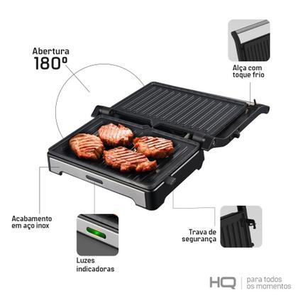 Imagem de Sanduicheira e Mini Grill HQ 180º 1000W Antiaderente Inox HQ-SG002 220V