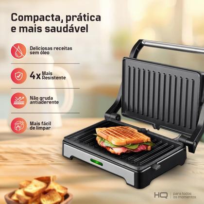 Imagem de Sanduicheira e Mini Grill HQ 180º 1000W Antiaderente Inox HQ-SG002 220V