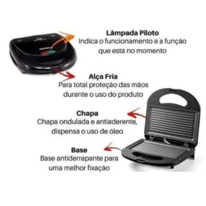 Imagem de Sanduicheira Grill Elétrica Mondial S12 2 em 1 Antiaderente 750W Lâmpada Piloto - 110V