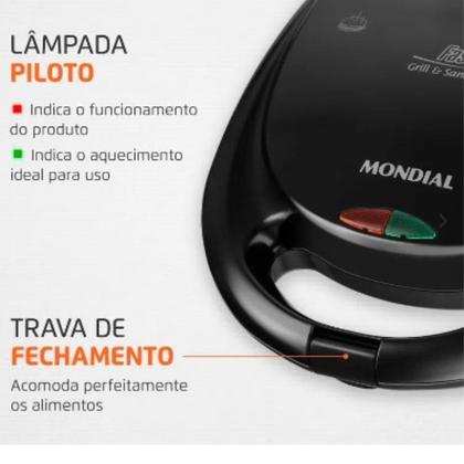 Imagem de Sanduicheira Grill Elétrica Mondial S12 2 em 1 Antiaderente 750W Lâmpada Piloto - 110V