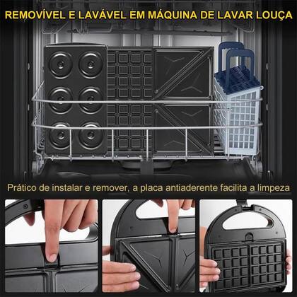 Imagem de Sanduicheira Grill Elétrica Multifuncional Antiaderente 3 Em 1 Rosquinhas Waffle Assados - Preto