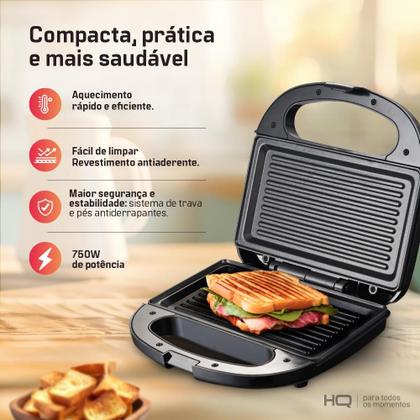 Imagem de Sanduicheira Grill Elétrico HQ 750W Antiaderente Preto HQ-SG003 127V
