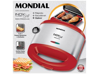 Imagem de Sanduicheira Grill Premium Mondial Vermelho e Inox 800W S-19
