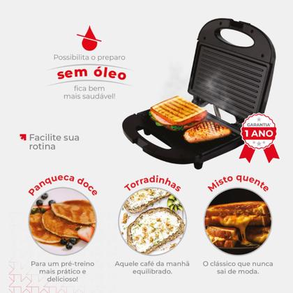 Imagem de Sanduicheira Grill Preta 750W Antiaderente Kian 127V