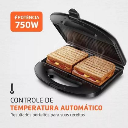 Imagem de Sanduicheira Master Grill Inox Elétrica 2em1 Prática Portátil Revestimento Antiaderente Mondial S20