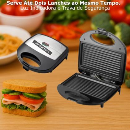 Imagem de Sanduicheira Mini Grill Elétrica Antiaderente 110v 800w Cozinha Lanches Comidas Multiuso Preto