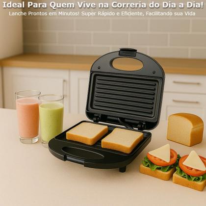 Imagem de Sanduicheira Mini Grill Elétrica Antiaderente 110v 800w Cozinha Lanches Comidas Multiuso Preto