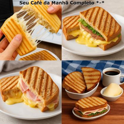 Imagem de Sanduicheira Mini Grill Elétrica Antiaderente 110v 800w Cozinha Lanches Comidas Multiuso Preto