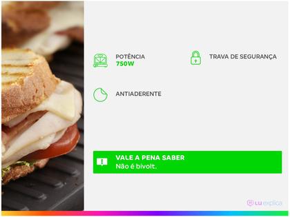 Imagem de Sanduicheira MiniGrill chapa Antiaderente dupla 220V 750W Multilaser preta - CE044
