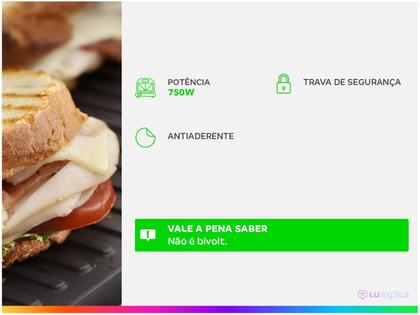 Imagem de Sanduicheira Misteira Tostequeira Tostex Mini Grill Chapa Dupla Elétrica Cook Multilaser 110V