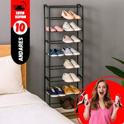 Imagem de Sapateira 10 Andares Vertical Grande Organizador de Sapatos Tênis Chinelos Multiuso Entrada Hall Quarto Closet Prática Resistente