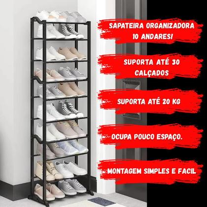 Imagem de Sapateira 10 Andares Vertical Grande Organizador de Sapatos Tênis Chinelos Multiuso Entrada Hall Quarto Closet Prática Resistente