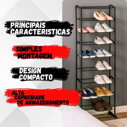 Imagem de Sapateira 10 Andares Vertical Grande Organizador de Sapatos Tênis Chinelos Multiuso Entrada Hall Quarto Closet Prática Resistente