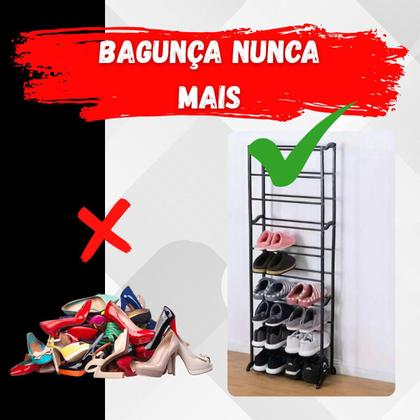 Imagem de Sapateira 10 Andares Vertical Grande Organizador de Sapatos Tênis Chinelos Multiuso Entrada Hall Quarto Closet Prática Resistente