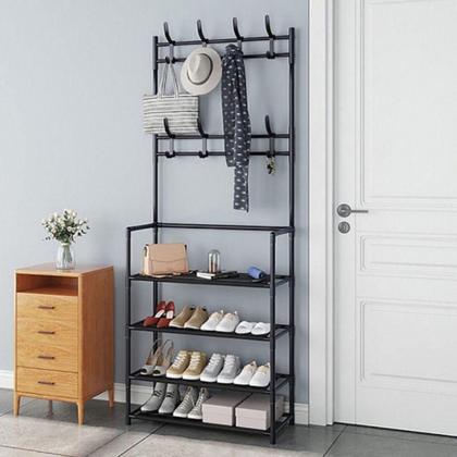 Imagem de Sapateira cabideiro arara multifuncional preta roupas sapato