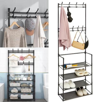 Imagem de Sapateira cabideiro arara multifuncional preta roupas sapato