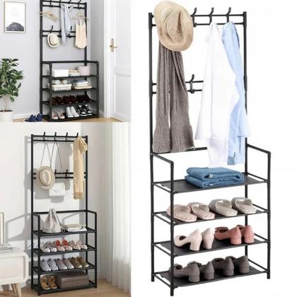 Imagem de Sapateira cabideiro arara multifuncional preta roupas sapato