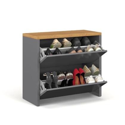 Imagem de Sapateira Caixa Multiuso Sapatos Quarto Banco Sentar Calçadeira para Hall de Entrada Retrô Decoração Mel Cinza/Freijó