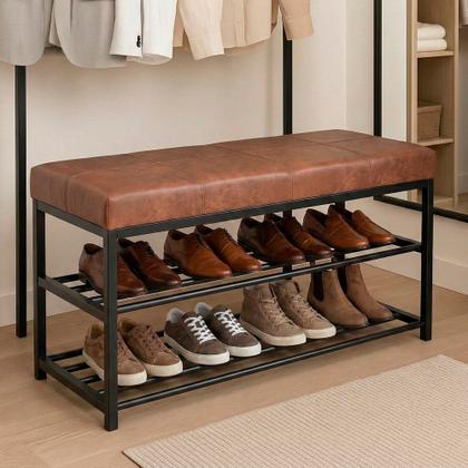 Imagem de Sapateira Calçadeira Puff Closet Zuri 85cm 02 Prateleiras New Dallas Whisky - Abmaza