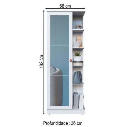 Imagem de Sapateira Camille 1 Porta 8 Prateleiras com Espelho Branco - Indékes