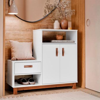 Imagem de Sapateira com Banco Organic 3 Portas Pés de Madeira Maciça