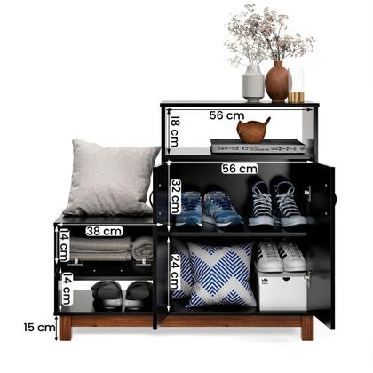 Imagem de Sapateira com Banco Organic 3 Portas Pés de Madeira Maciça