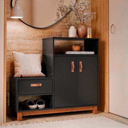 Imagem de Sapateira com Banco Organic 3 Portas Pés de Madeira Maciça