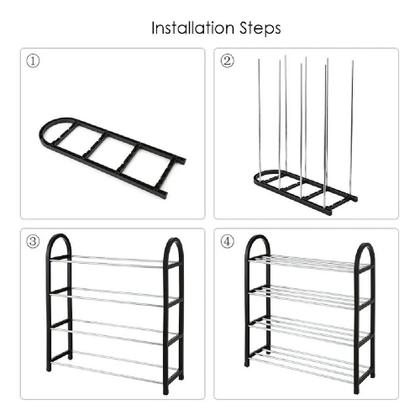 Imagem de Sapateira de chão 8 pares com 4 prateleiras vertical aluminio desmontavel organizador de calçados 